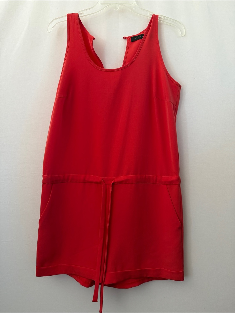 The Limited Red Sleeveless Drawstring Romper with Pockets